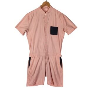 RomperJack California Romper Large Pink Two Tone Short Sleeve Banded Collar